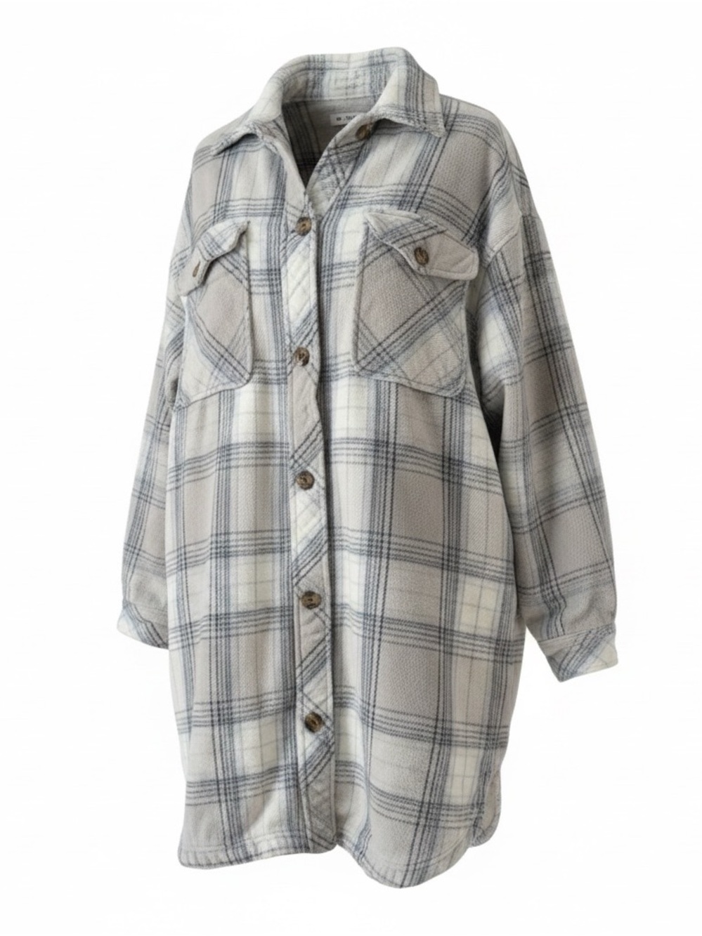 Aerie Oversized Blue/Gray Plaid Flannel Shacket Large